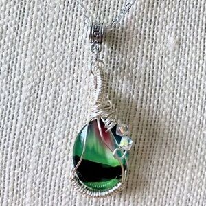 Northern lights Aurora Borealis silver pendant necklace